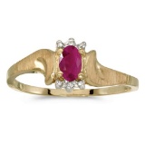 Certified 10k Yellow Gold Oval Ruby And Diamond Satin Finish Ring