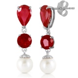 10.1 Carat 14K Solid White Gold Chandelier Earrings Ruby pearl