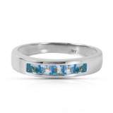 0.6 CTW 14K Solid White Gold Looking Glass Blue Topaz Ring