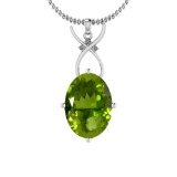 4.06 Ctw Peridot And Diamond I2/I3 10k White Gold Pendant