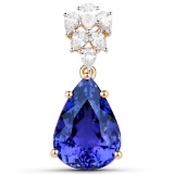 11.79 Carat Genuine Tanzanite and White Diamond 18K Yellow Gold Pendant