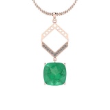 3.12 Ctw Emerald And Diamond I2/I3 14K Rose Gold Vintage Style Pendant