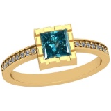 0.77 Ctw I2/I3 Treated Fancy Blue And White Diamond Platinum 14K Yellow Gold Plated Ring