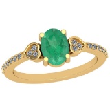 0.86 Ctw Emerald And Diamond I2/I3 14K Yellow Gold Vintage Style Ring