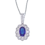 Certified 14k White Gold Sapphire and Diamond Oval Pendant