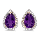 Certified 10k Yellow Gold Pear Amethyst And Diamond Earrings 0.88 CTW