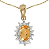 Certified 14k Yellow Gold Oval Citrine And Diamond Pendant