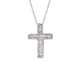 Certified 14K White Gold Diamond Scroll Cross Pendant