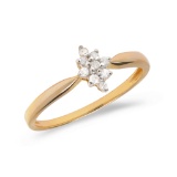 Certified 14K Yellow Gold Diamond Cluster Ring 0.1 CTW