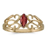 Certified 10k Yellow Gold Marquise Garnet Filagree Ring