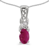 Certified 14k White Gold Oval Ruby And Diamond Pendant