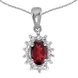 Certified 14k White Gold Oval Garnet And Diamond Pendant