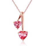 14K Solid Rose Gold Hearts Necklace with Natural Pink Topaz