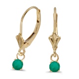 Certified 14k Yellow Gold Round Emerald Lever-back Earrings