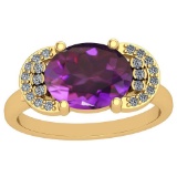 2.85 Ctw I2/I3 Amethyst And Diamond 10K Yellow Gold Vintage Style Ring