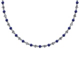 3.48 Ctw SI2/I1 Blue Sapphire And Diamond 14K White Gold Necklace