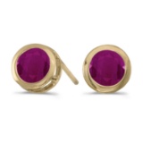 Certified 14k Yellow Gold Round Ruby Bezel Stud Earrings