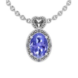 0.77 Ctw VS/SI1 Tanzanite And Diamond 14K White Gold Pendant