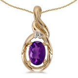 Certified 14k Yellow Gold Oval Amethyst And Diamond Pendant 0.35 CTW