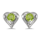 Certified 14k White Gold Round Peridot Heart Earrings