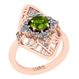 0.82 Ctw I2/I3 Peridot And Diamond 10K Rose Gold Filigree Anniversary Ring