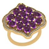 5.26 Ctw I2/I3 Amethyst And Diamond 10K Yellow Gold Vintage Style Ring