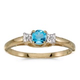 Certified 10k Yellow Gold Round Blue Topaz And Diamond Ring
