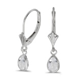 Certified 14k White Gold Pear White Topaz Bezel Lever-back Earrings