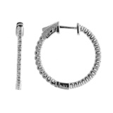 Certified 14K .60ct White Gold Diamond Secure Lock 25 mm Hoop Earrings