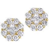 Certified 14K Yellow Gold .54 ct Diamond Clustaire Stud Earrings