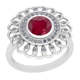 1.49 Ctw Ruby And Diamond SI2/I1 14K White Gold Vintage Style Ring