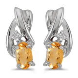 Certified 14k White Gold Oval Citrine And Diamond Earrings