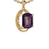 9.28 Ctw I2/I3 Amethyst And Diamond 10K Yellow Gold Vintage Style Pendant