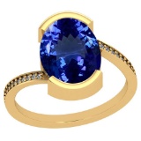 4.95 Ctw VS/SI1 Tanzanite And Diamond Platinum 14K Yellow Gold Plated Vintage Style Ring