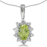 Certified 14k White Gold Oval Peridot And Diamond Pendant