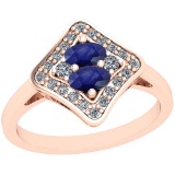 1.33 Ctw VS/SI1 Blue Sapphire And Diamond 14K Rose Gold Vintage Style Ring