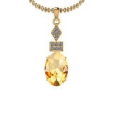 Certified 4.53 Ctw I2/I3 Citrine And Diamond 14K Yellow Gold Pendant