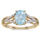 Certified 14k Yellow Gold Oval Aquamarine And Diamond Ring 0.9 CTW