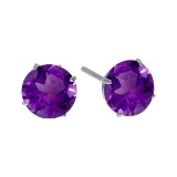 Certified 6mm Round 14k White Gold Amethyst Stud Earrings 1.35 CTW