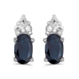 Certified 14k White Gold Oval Sapphire Earrings