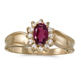 Certified 14k Yellow Gold Oval Rhodolite Garnet And Diamond Ring