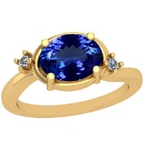 2.04 Ctw VS/SI1 Tanzanite And Diamond 14K Yellow Gold Victorian Style Ring