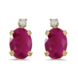 Certified 14k Yellow Gold Oval Ruby And Diamond Earrings