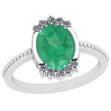 2.64 Ctw VS/SI1 Emerald And Diamond Platinum Vintage Style Ring