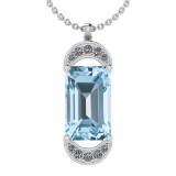 18.14 Ctw I2/I3 Blue Topaz And Diamond 14K White Gold Necklace