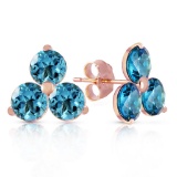 14K Solid Rose Gold Stud Earrings with Natural Blue Topaz