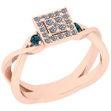 0.31 Ctw I2/I3 Treated Fancy Blue And White Diamond 14K Rose Gold Vintage Style Engagement Ring