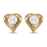 Certified 14k Yellow Gold Pearl Heart Earrings