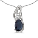 Certified 14k White Gold Oval Sapphire And Diamond Pendant 0.4 CTW