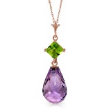 14K Solid Rose Gold Necklace with Peridot & Purple Amethyst